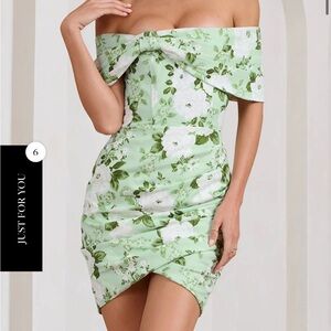 WHITE & GREEN FLORAL PRINT WRAP MINI DRESS